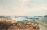 Titre original&nbsp;:  Fort (or Port?) Collier, from the North North West, and Drummond Island, Lake Huron.; Author: WOOLFORD, JOHN ELLIOTT (1778-1866); Author: Year/Format: 1821, Picture