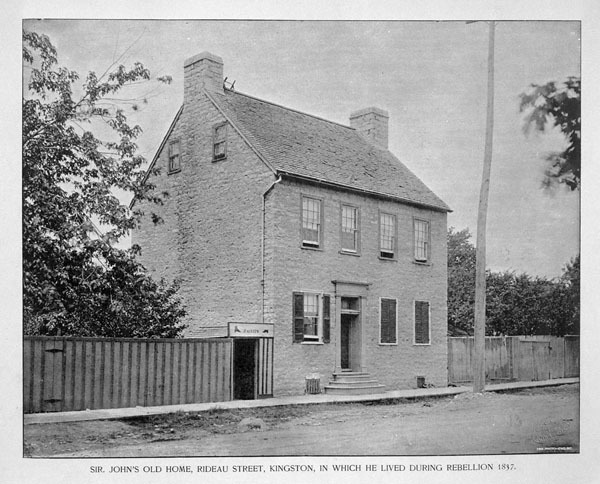 Original title:  MIKAN 3317354 MIKAN 3317354: Sir John&#39;s old home, Rideau Street, Kingston, in which he lived during Rebellion 1837. [109 KB, 600 X 484]