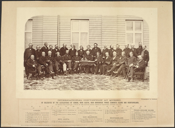 Original title:  MIKAN 4696422 MIKAN 4696422: Les délégués des provinces à la conférence de la Confédération à Québec  27 Octobre 1864. [166 KB, 1000 X 729]